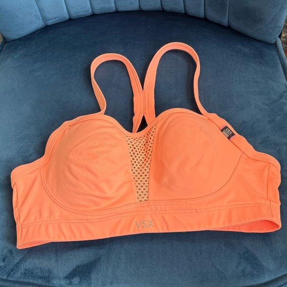 Victorias Secret VSX Sport Strappy Mesh wire Padded Sports Bra coral - Picture 1 of 3